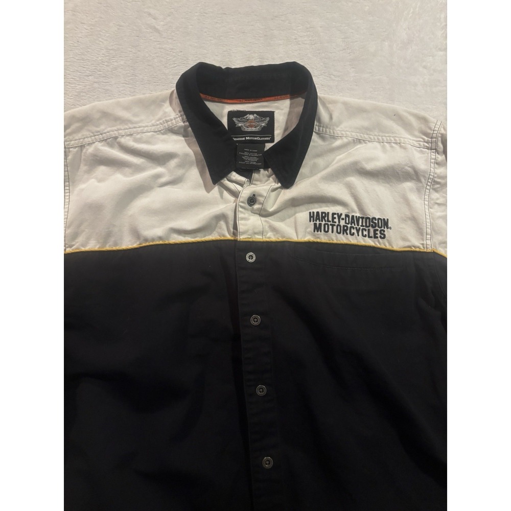 Harley Davidson Shirt Mens 2XL Colorblock Short Sleeve Button Front Black